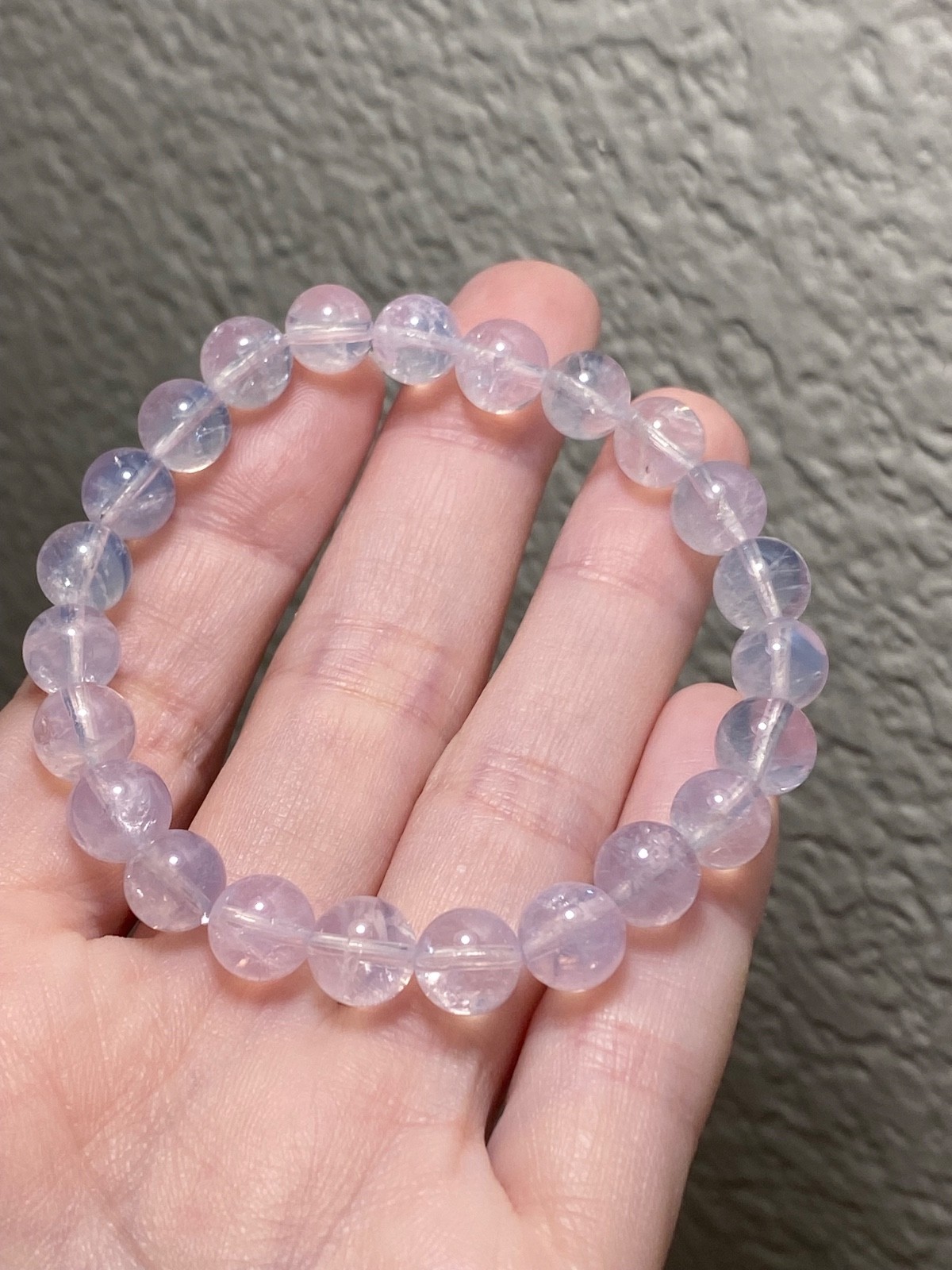 Natural Lavender Moon Quartz Beaded 8.7mm Crystal Bracelet 7 Inch Stretch Fit