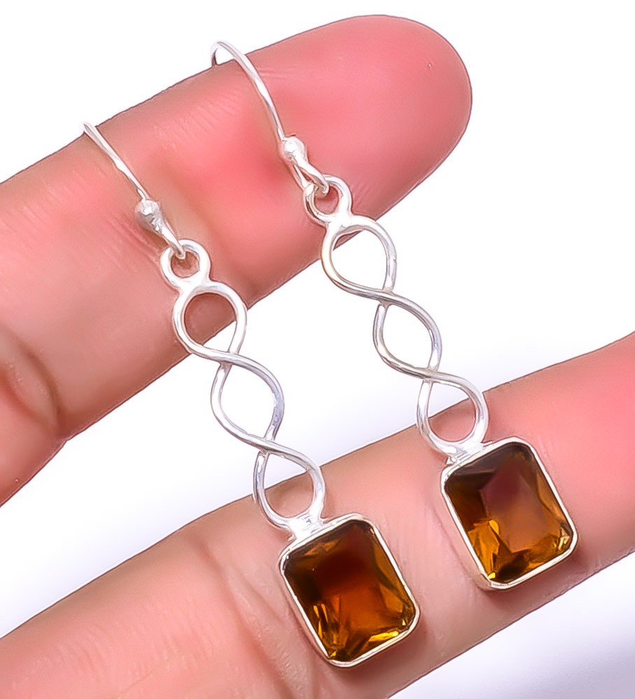 Smoky Quartz Gemstone 925 Silver Plated Spiral Earring 1.79″ A37