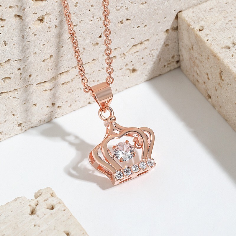 Silver or Rose Gold Plated Crown Pendent Necklace