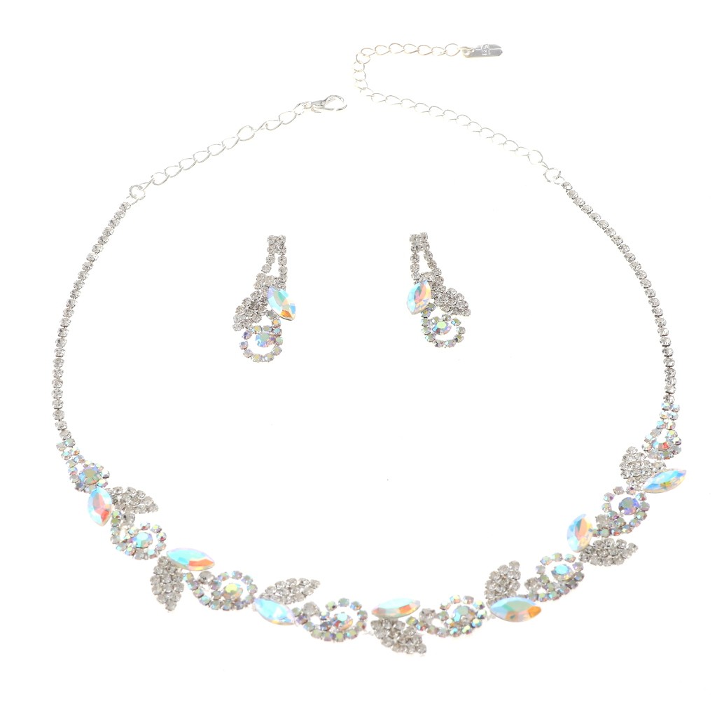 Silver Tone Alloy Metal Rhinestone Necklace Earring Set S20727-SAB