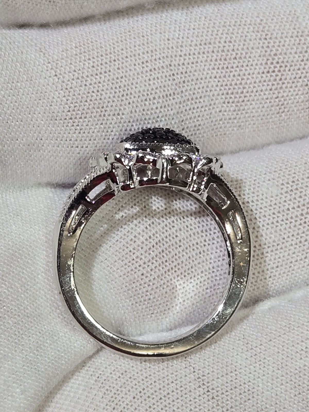 New Lab Grown Black Diamond Cushion Halo Cocktail Ring Split Shank Band Size 7.5