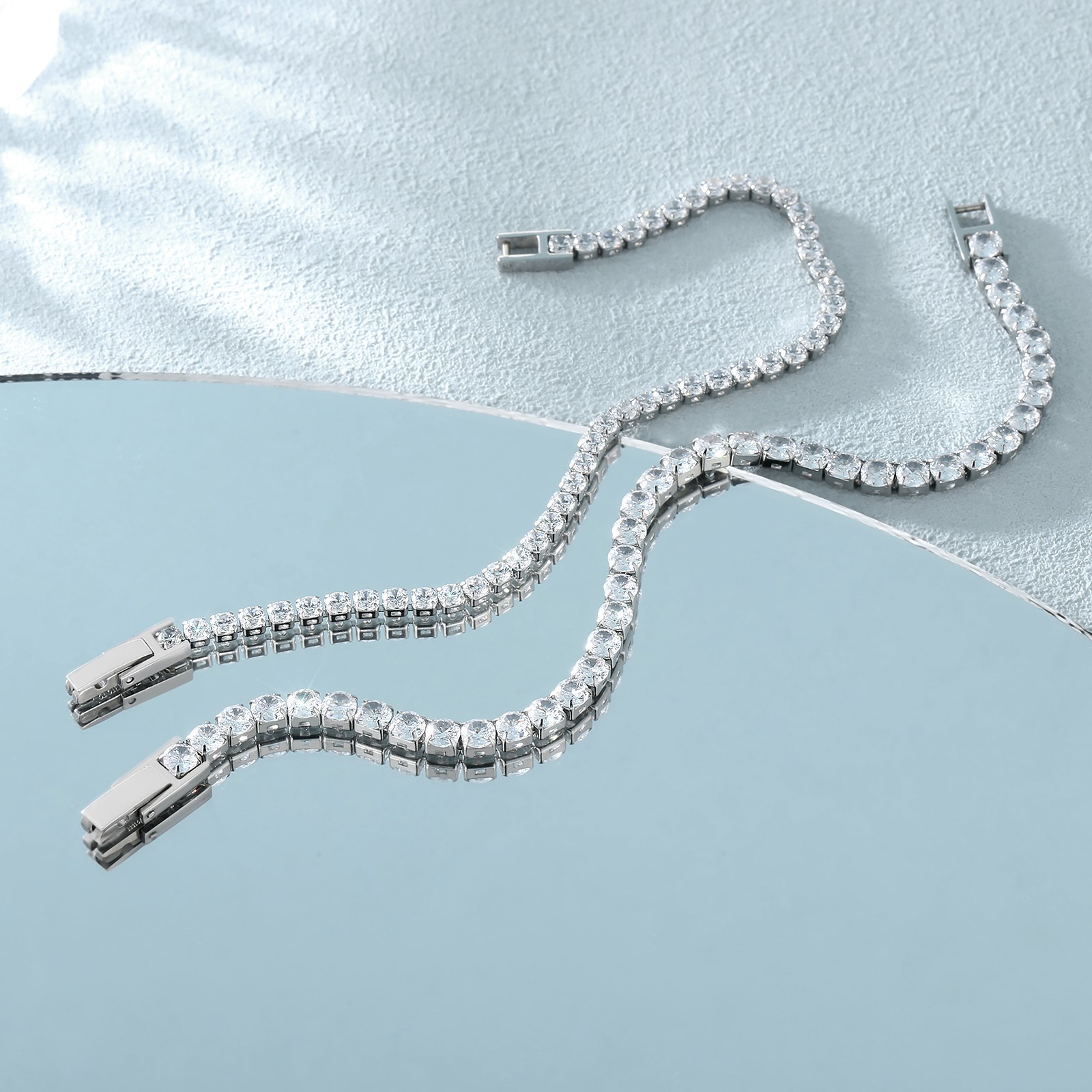 Tennis Bracelet Stainless Steel Cubic Zirconia 5A Silver 2mm 7 Inch