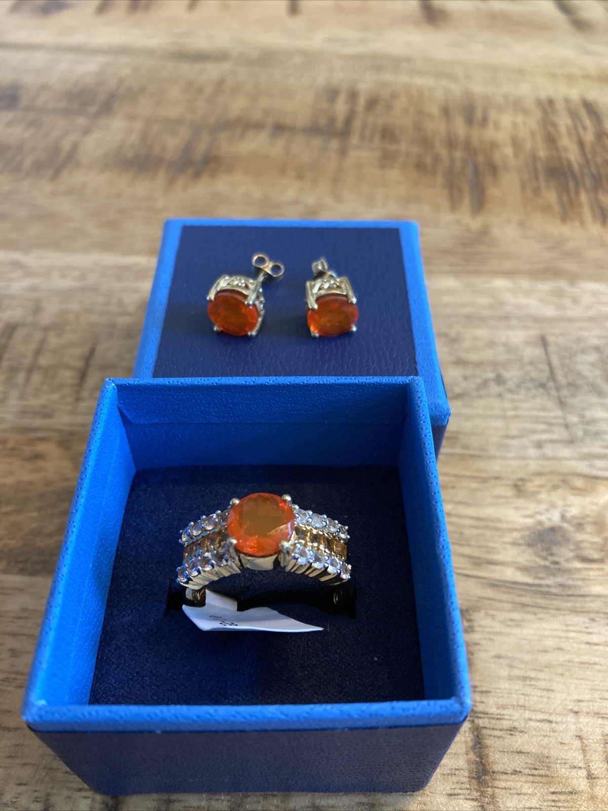 “ORANGE” Ring & Earrings with Box Gold Plated STERLING SILVER Size 10 NIB