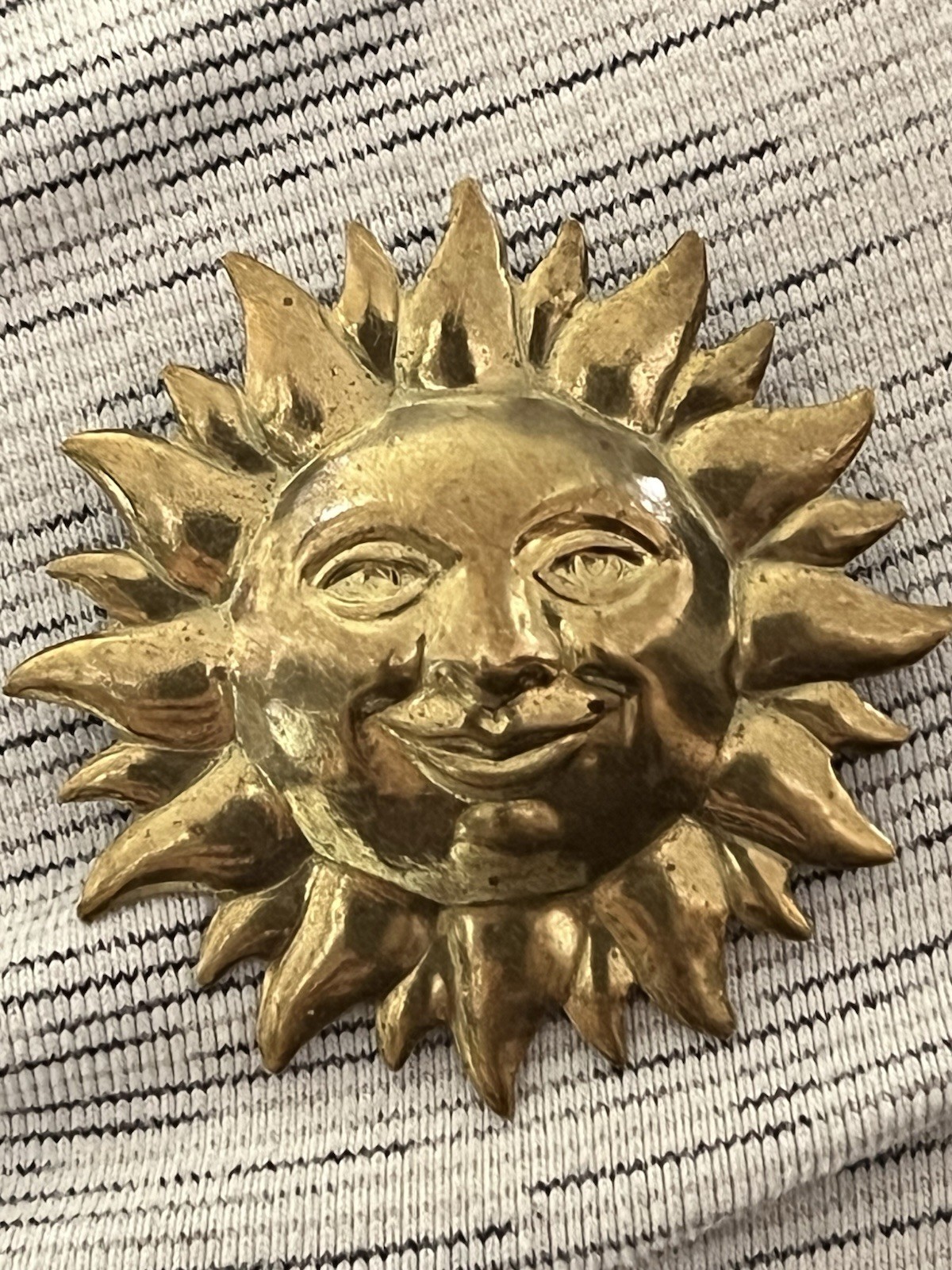 Vintage Birth-Gramm Swiss Gold Tone Sunburst Brooch Pin Sun Face Celestial