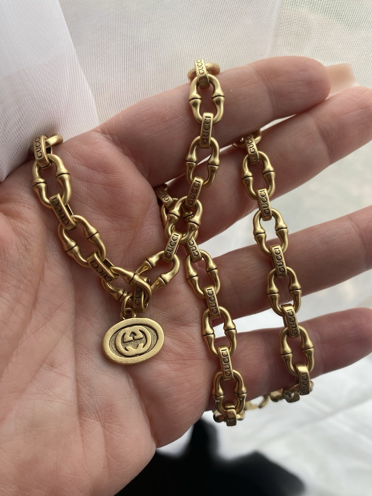 Gucci Signature Chain Link Necklace/ W Duster / 18”/ GG-N-0024