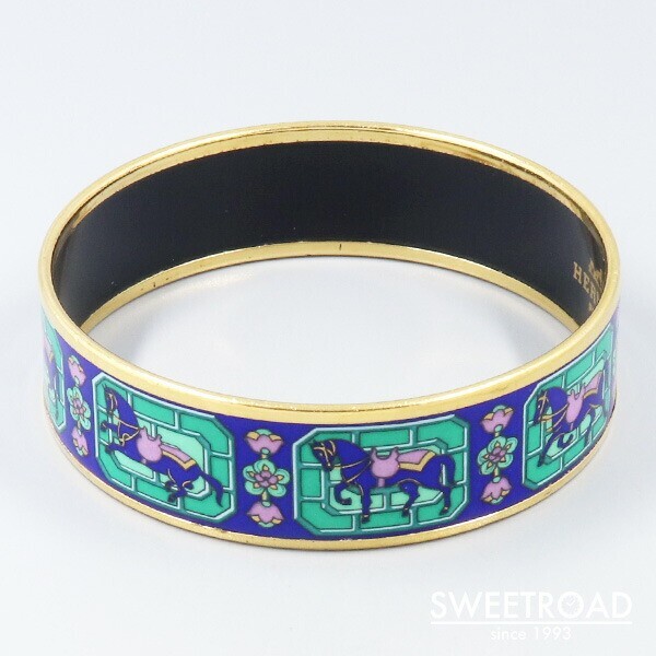 Hermes Emaille GM Bangle Bracelet Horse Motif Metal/Cloisonné 21cm