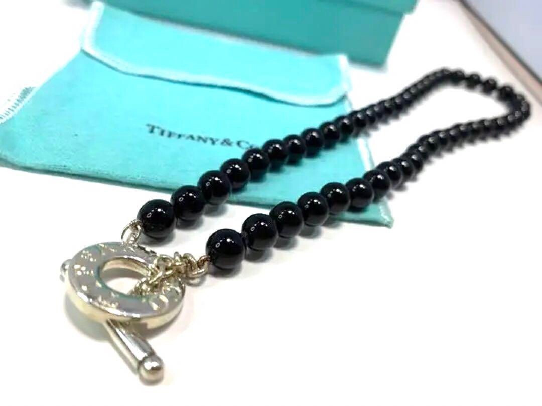 Tiffany & Co Black Onyx Necklace Sterling Silver 925 Choker 17.7in Box