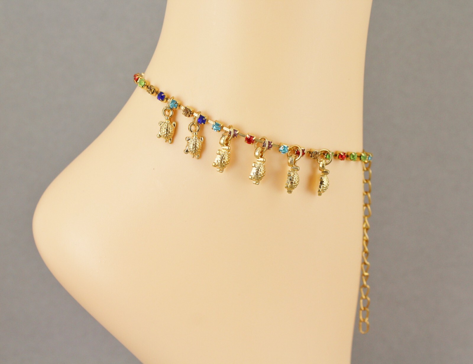 gold anklet turtle pendant charm dangle adjustable ankle bracelet 8-10″
