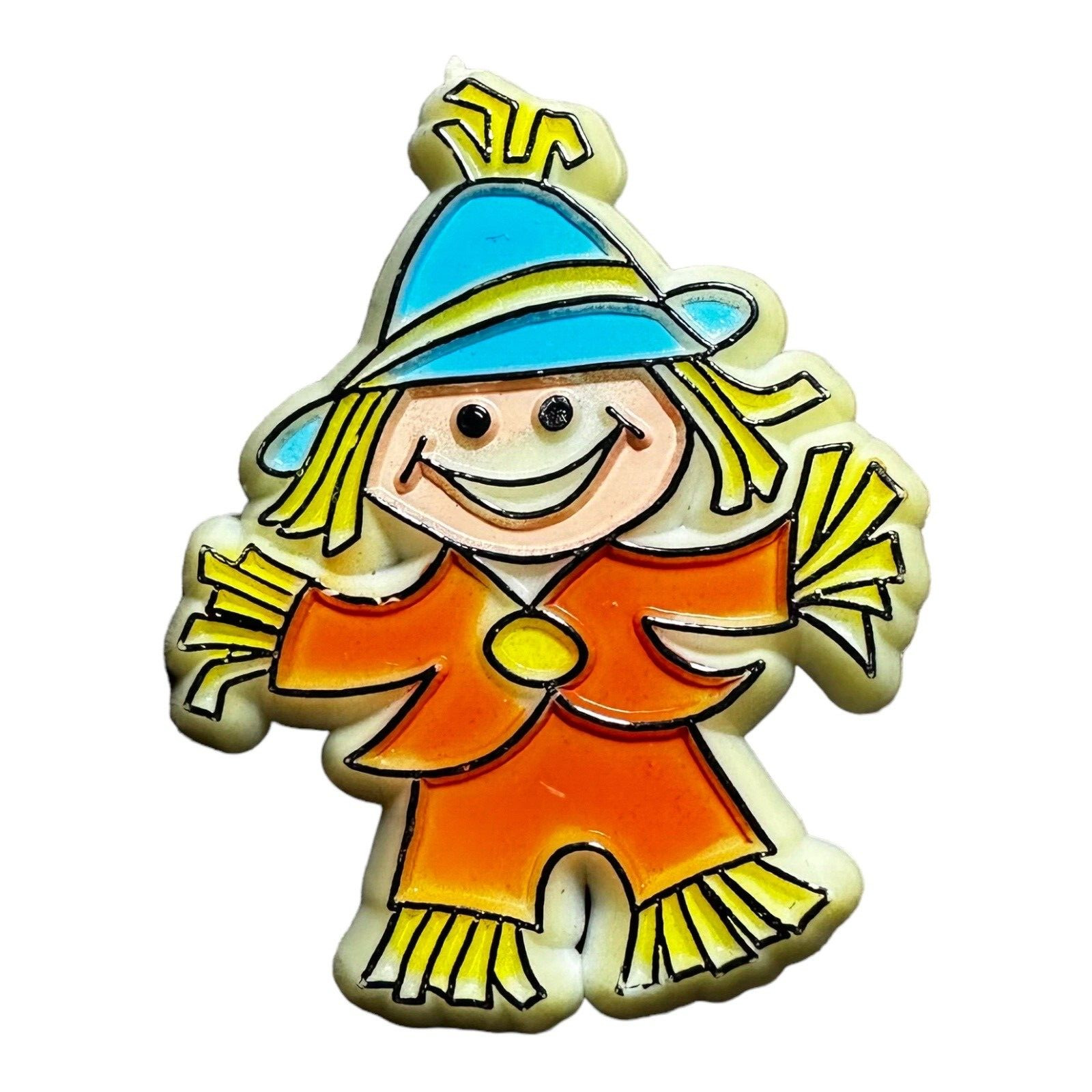 Vintage Scarecrow Holiday Pin Brooch Painted Plastic 2.25 Inches