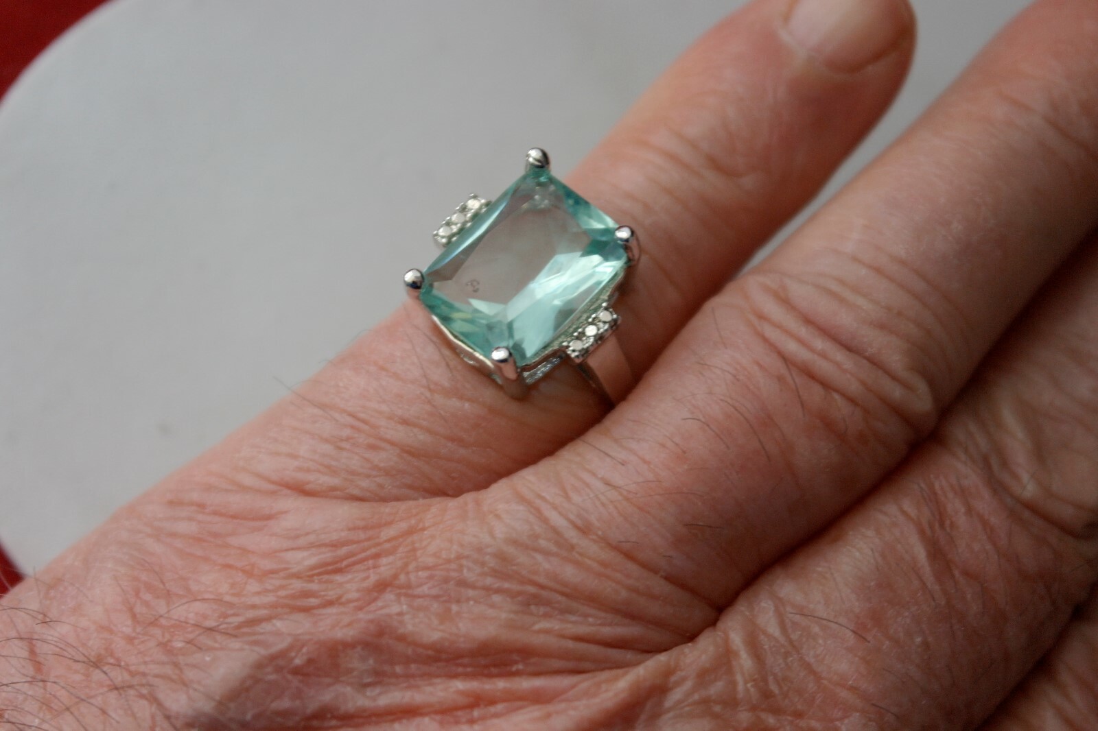 Beautiful 925 Filled Silver Ring With Aquamarine & Cz. 4 Gr.1.7X1.5 Cm. In Box
