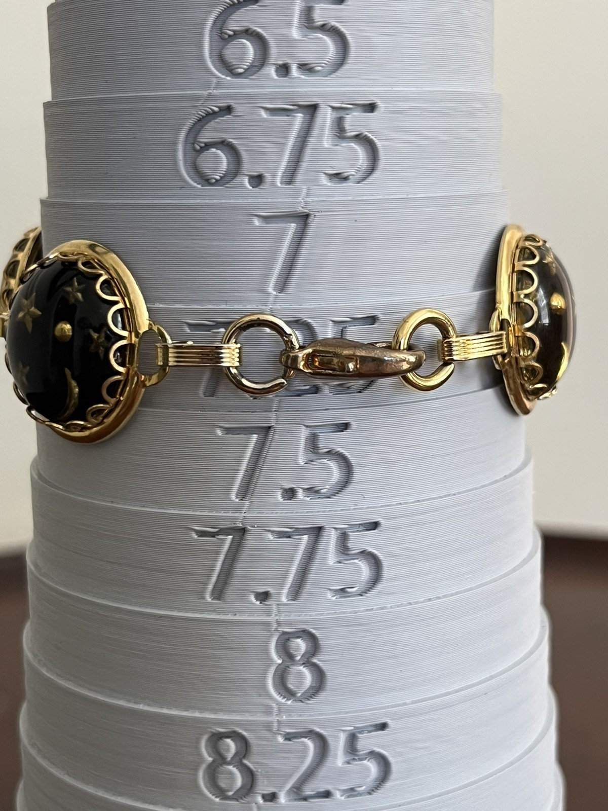 Blue and Gold Tone Celestial Bracelet Moon Stars Glass Dome 7.25″