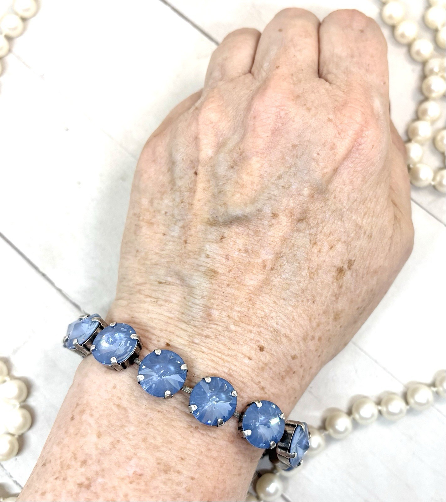 12mm Antique Silver Plated Denim Blue Delite Statement Cup Chain Bracelet