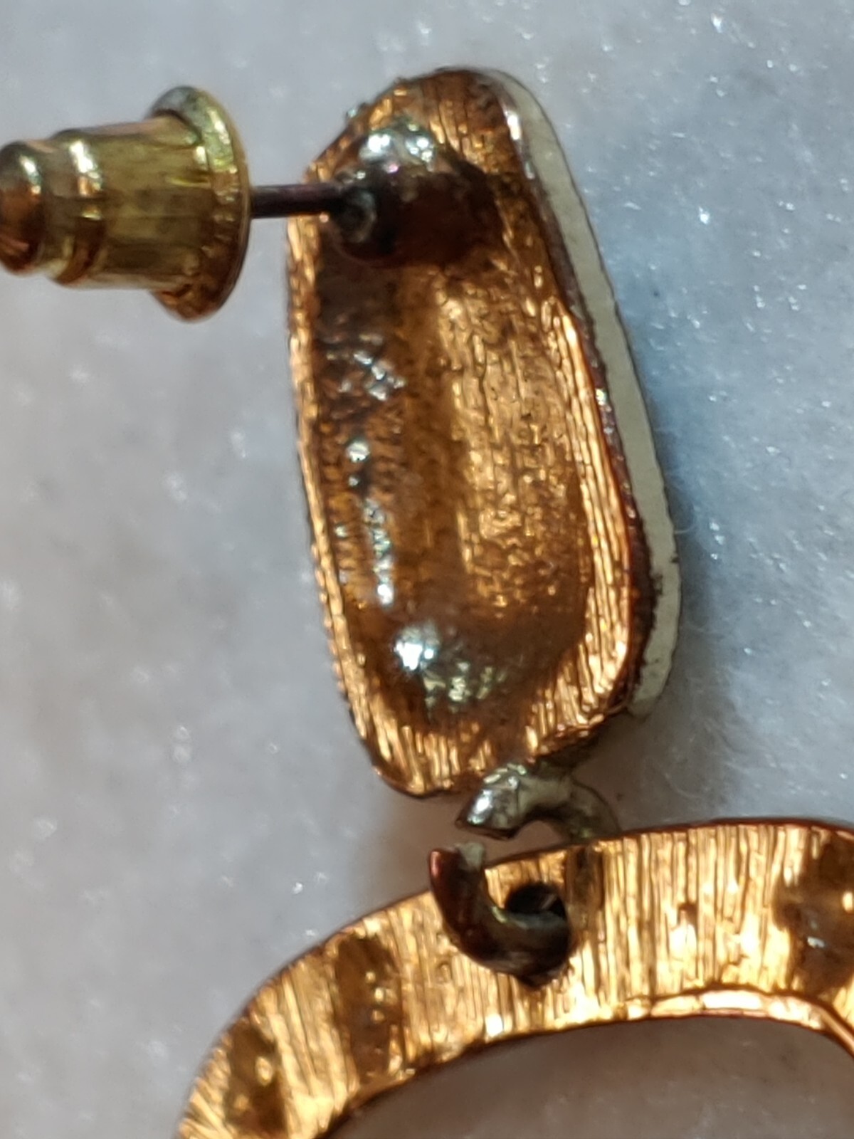 Gold tone black Enamel dangle – pierced earrings- 2 1/4 in Long x 1 3/8 in Wide
