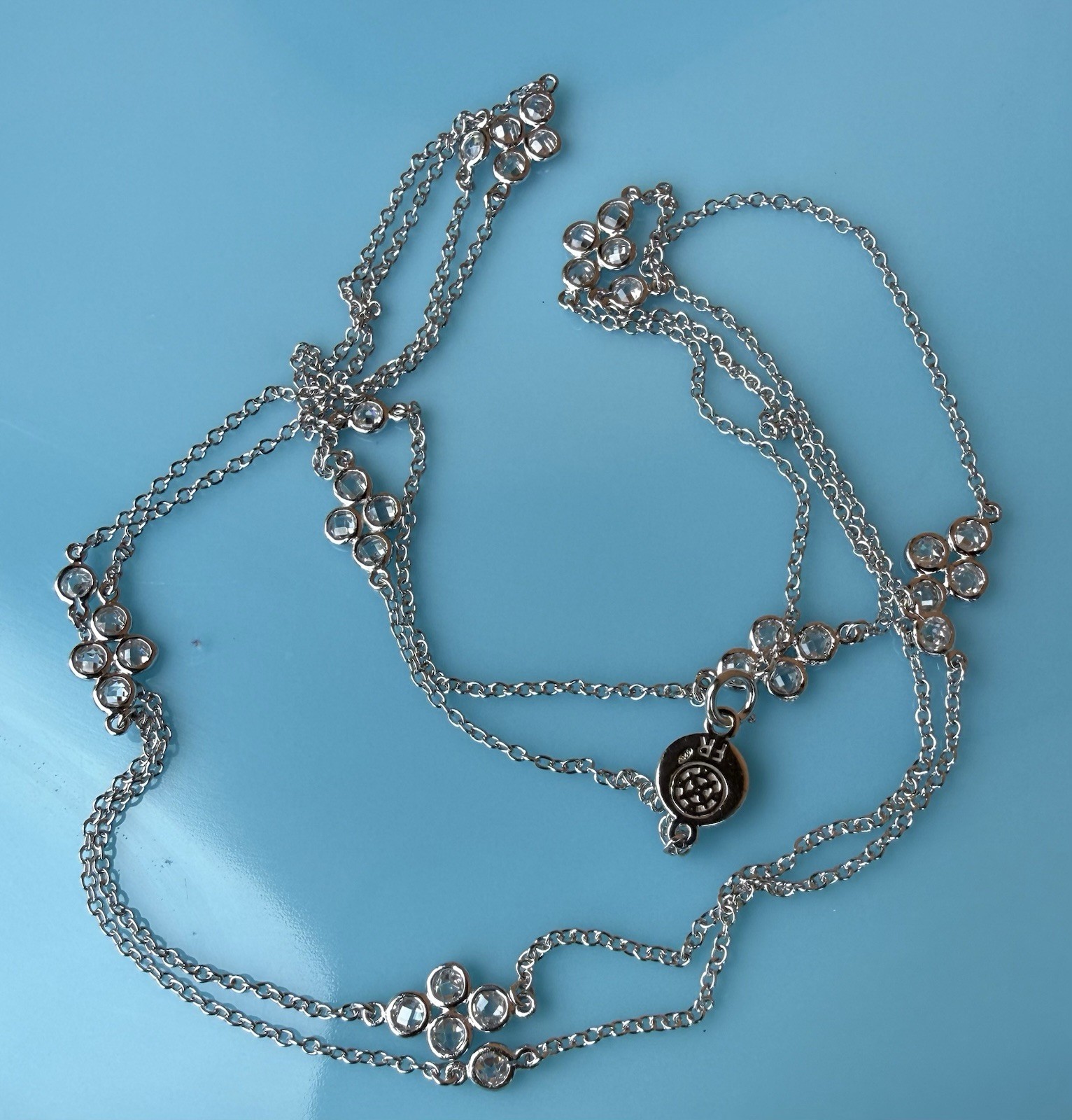 38.5” Designer Freida Rothman Sterling Silver CZ Cluster Station Necklace 8.7g