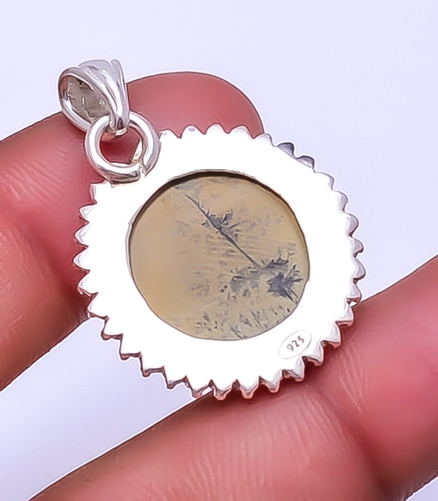 Honey Dendritic Opal – Mexico 925 Sterling Silver Pendant 1.37″ P45 Gift for her