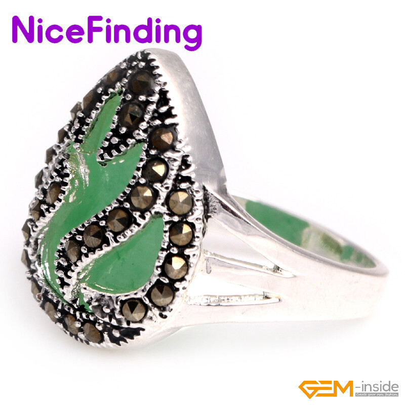 Assorted Stones Teardrop Silver Marcasite Beads Ring Jewelry Gift US Size #7-#10