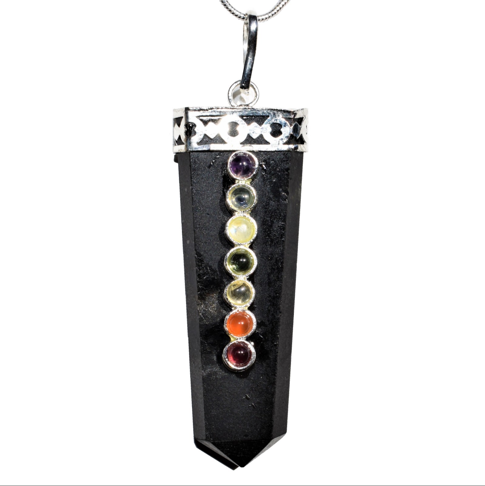 CHARGED 7 Chakra Himalayan Black Tourmaline Pendant + 20″ Stainless Steel Chain