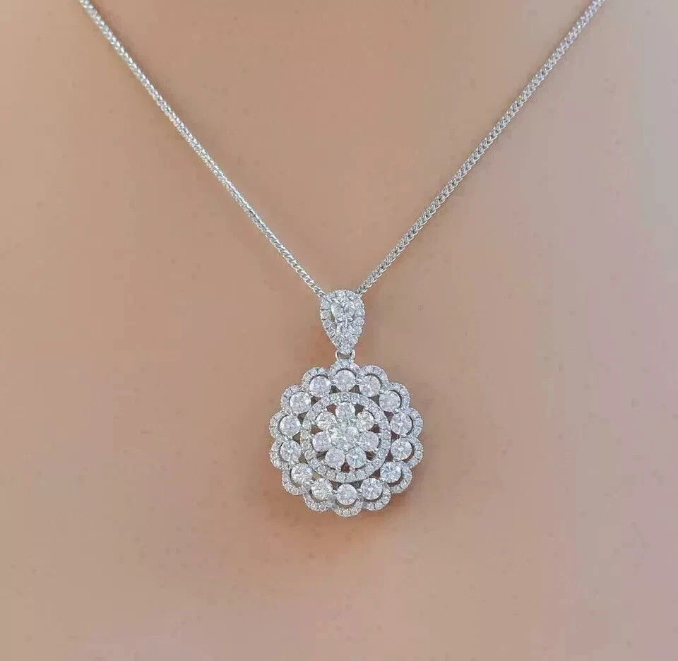 2Ct Round-Cut Lab Created Diamond Necklace Pendant 14k White Gold Plated