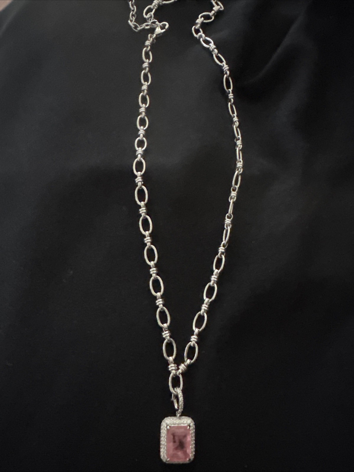 BP Rhodium Plated Necklace With Rose Quartz Removable Pendant