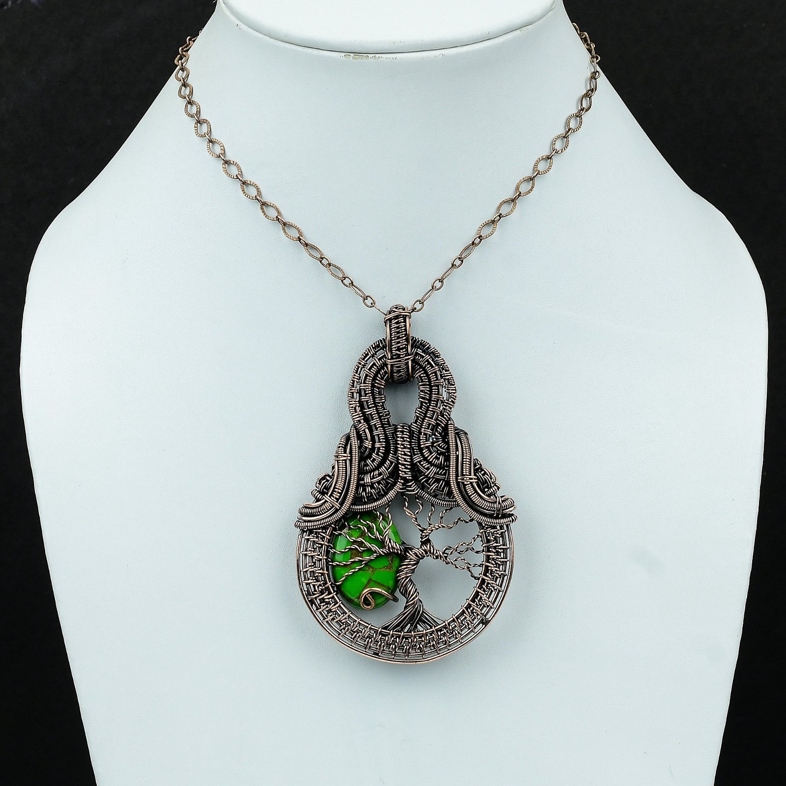 Natural Copper Green Turquoise Wire Wrapped tree Of Life Pendant Jewelry Copper