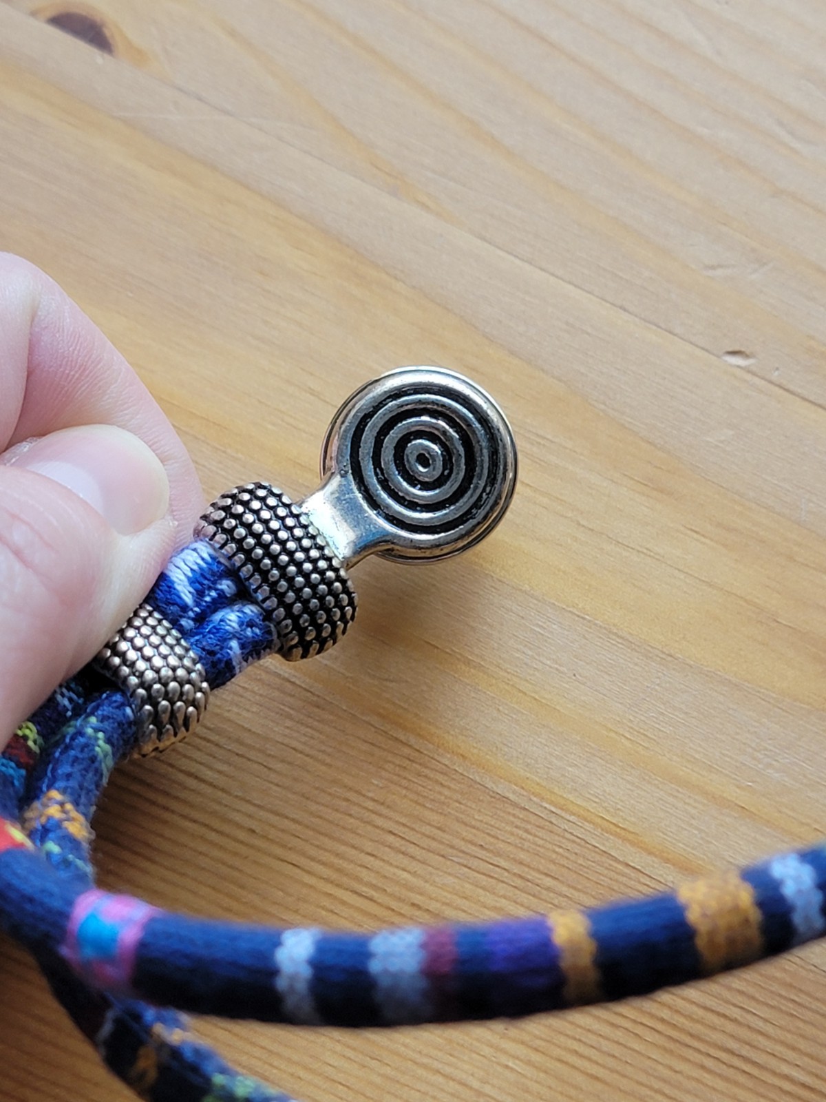 Multi-color Bohemian Striped Fabric Snap Cat Charm Bracelet