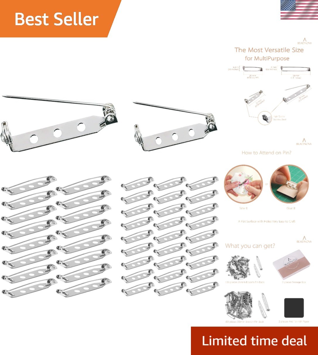 160pcs Silver Bar Pin Backs – Brooch Pins for Craft & Jewelry Making