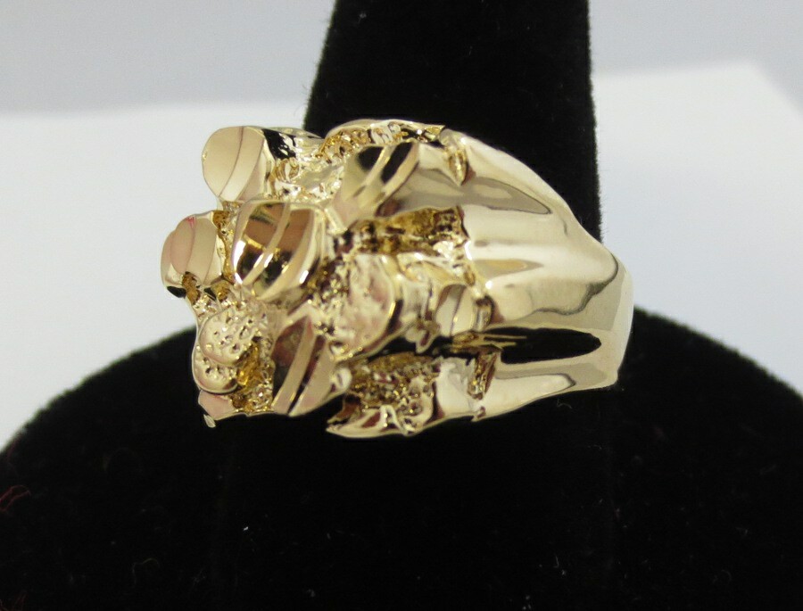 SIZE 5-13 MENS SQUARED OFF STYLE 14 KT GOLD PLATED NUGGET BLING RING STYLE 2