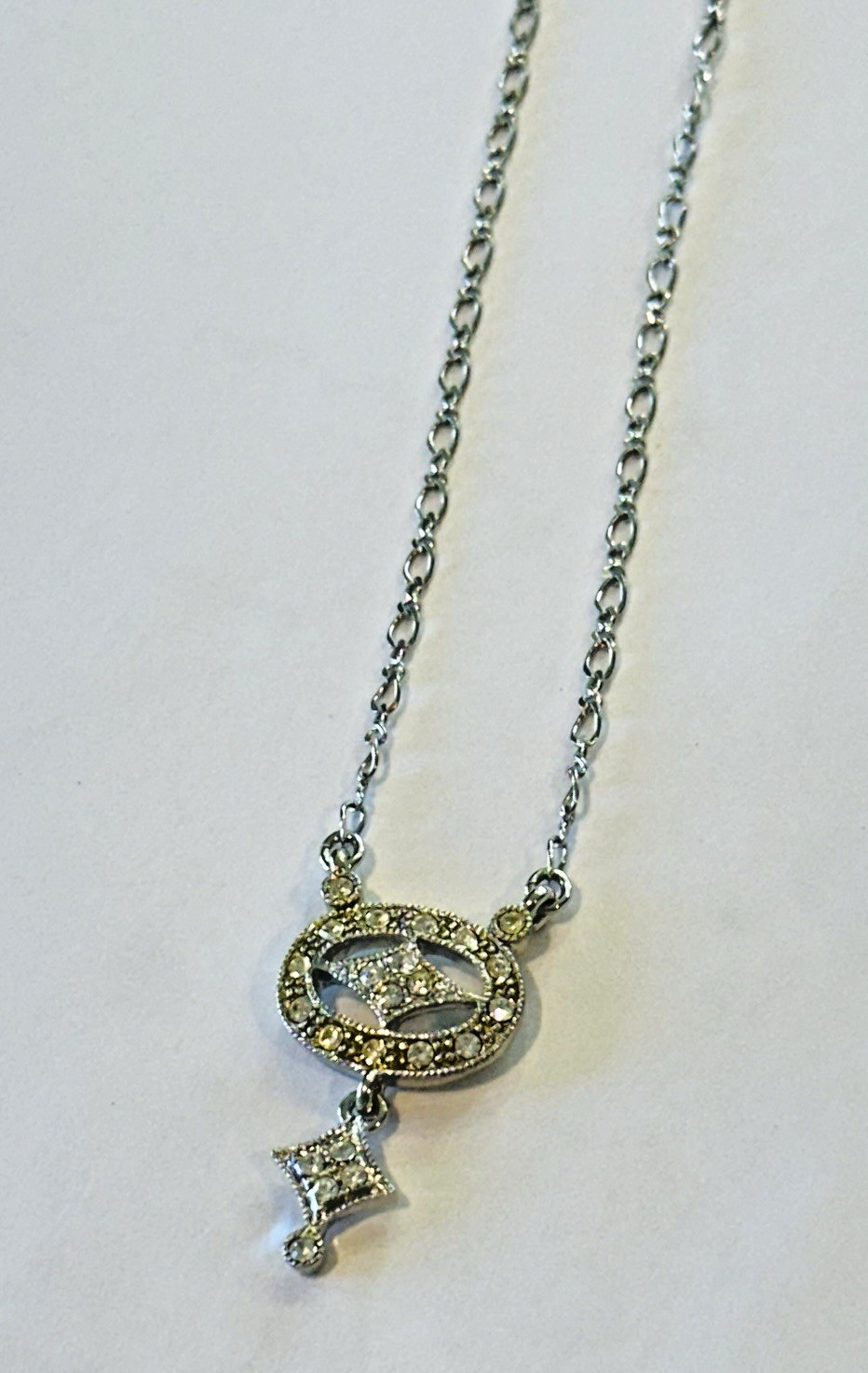 Lia Sophia Silver Tone Pendant Necklace Rhinestone Dangle Adjustable Chain