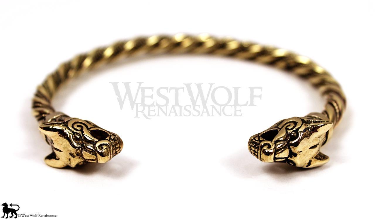 Viking Fenrir Wolf Bracelet/Torc/Torque — Norse/Medieval/Jewelry/Skyrim/Gold