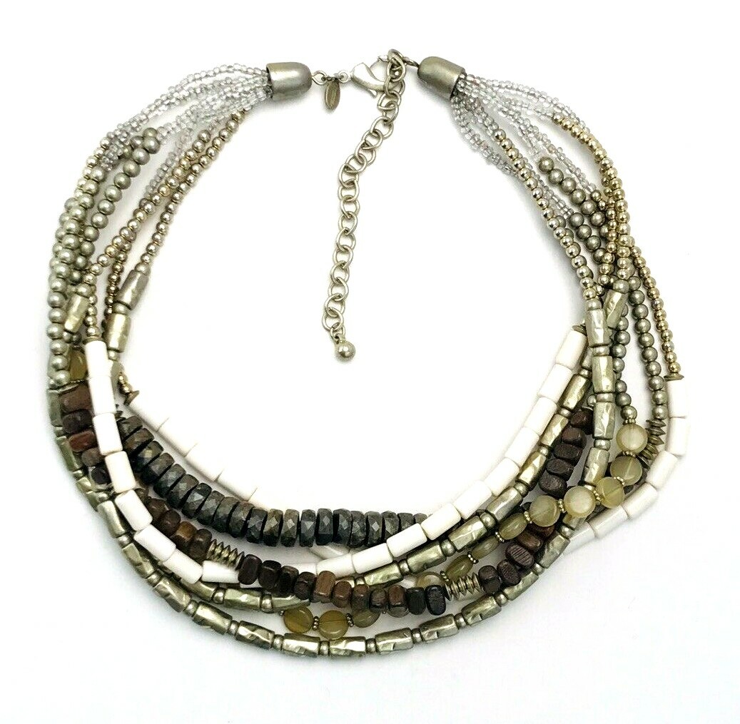 Chico’s Multi Strand Acrylic Glass Wood Beaded Necklace