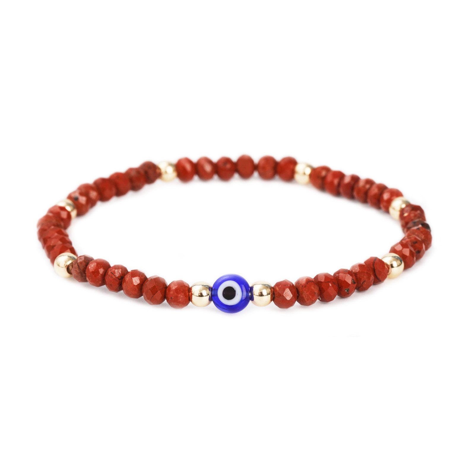 Evil Eye Bracelet – Natural Stone Red Jasper Faceted Rondelle Beads Women’s
