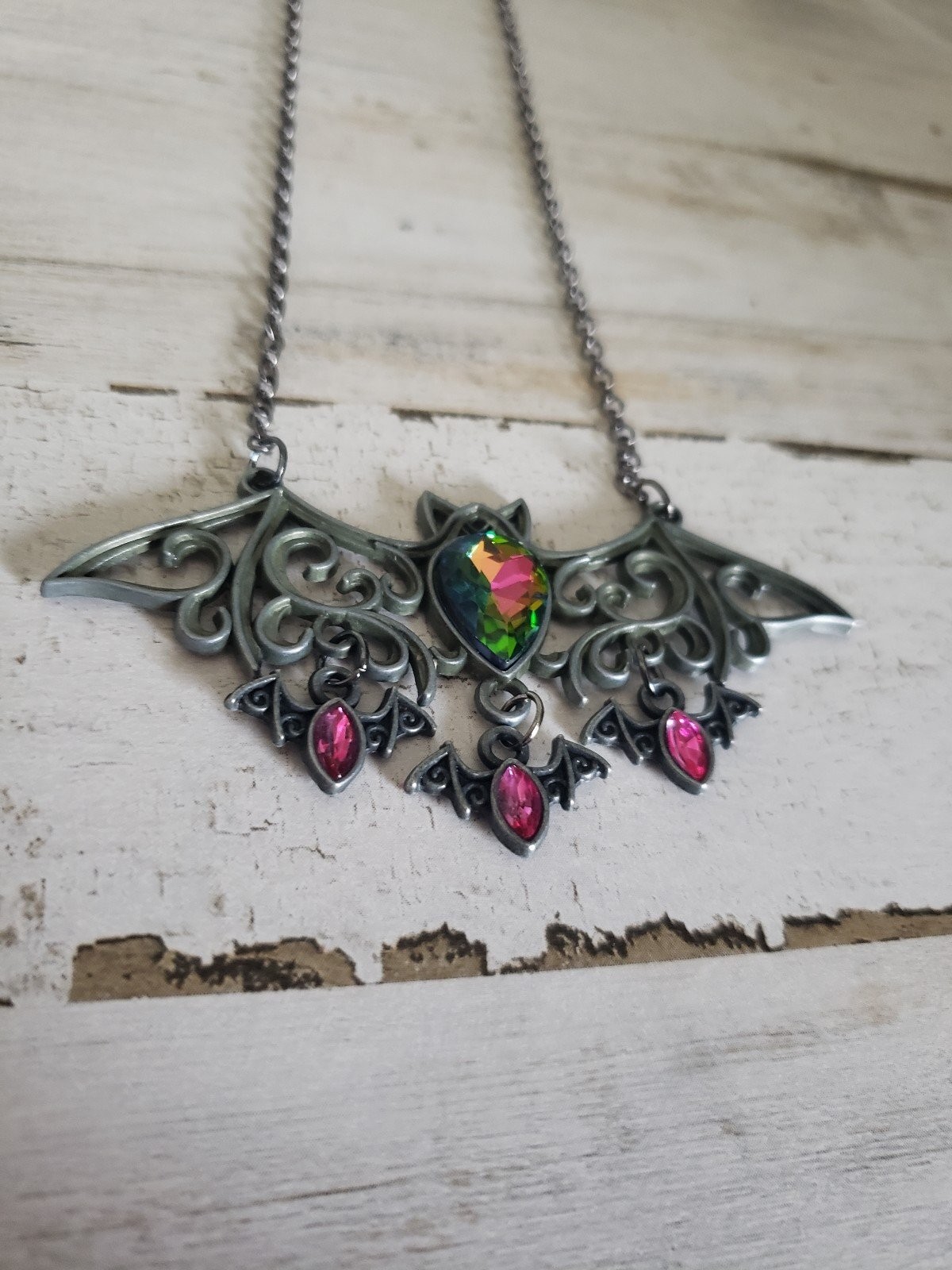 Bat necklace Halloween vampire baby jewelry pink black gift cute witch cool love