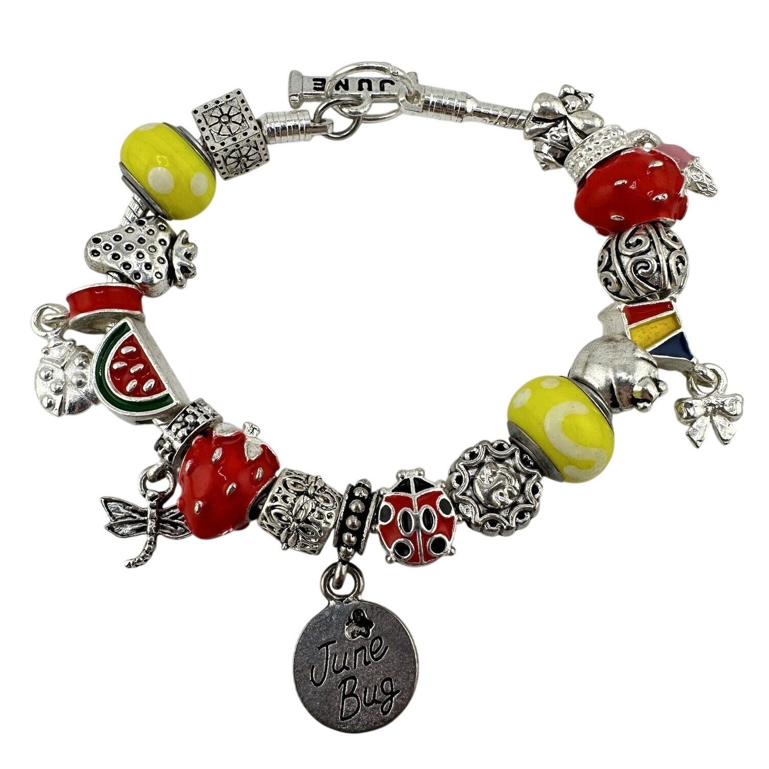Willabee and Ward June Summer Slide Bead Dangle Charm Silver Tone 6.75” Bracelet