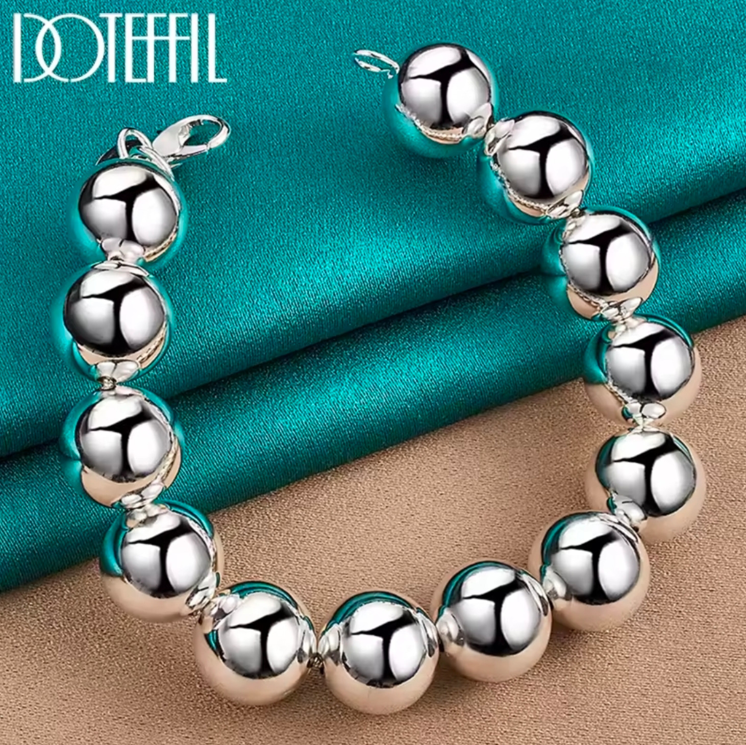 Bracelet 8 in .925 Sterling Silver Smooth 14 MM Ball Bead Round Link Chain