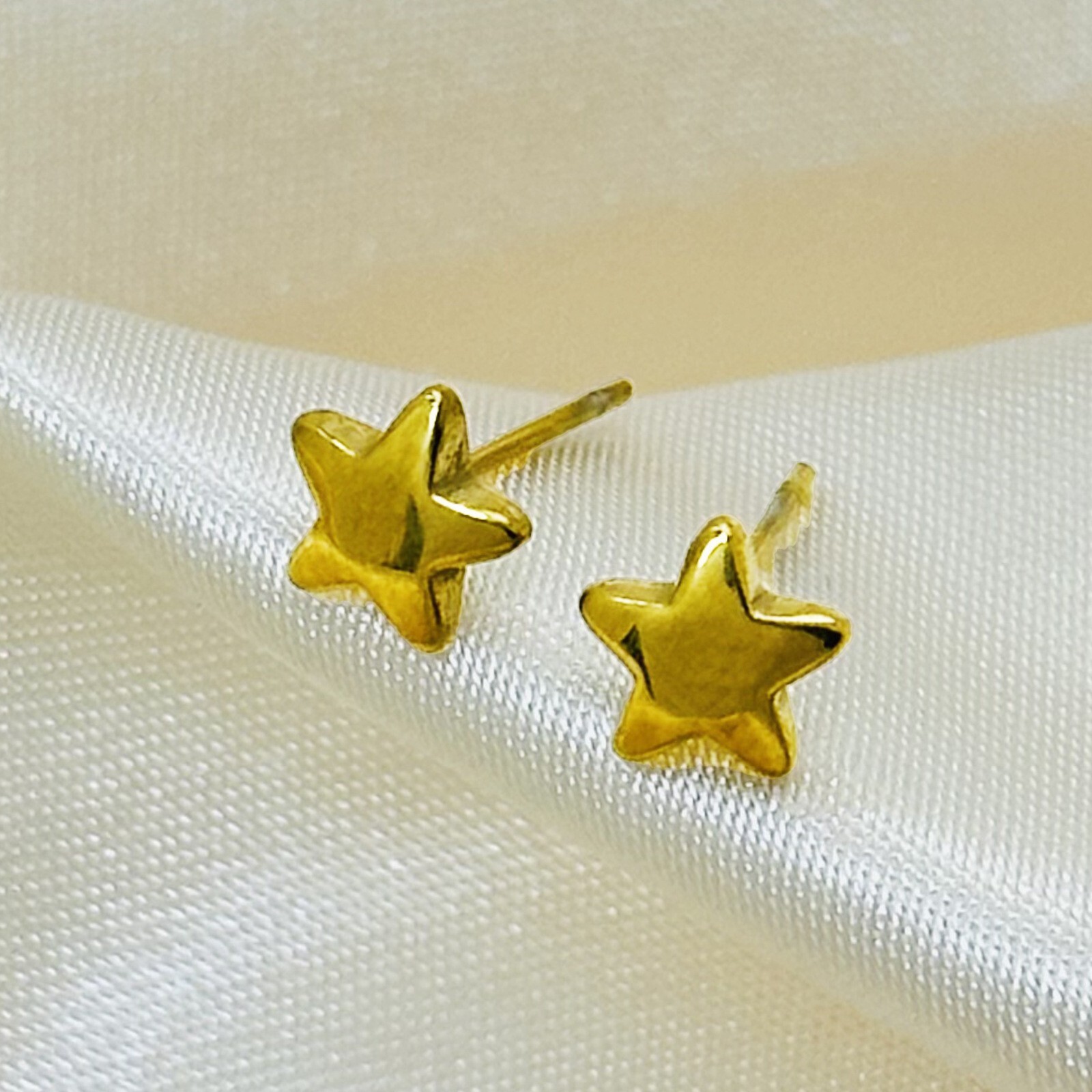 Gold Star Moon Earrings Stud Post Celestial Stainless Steel Hypoallergenic PE43