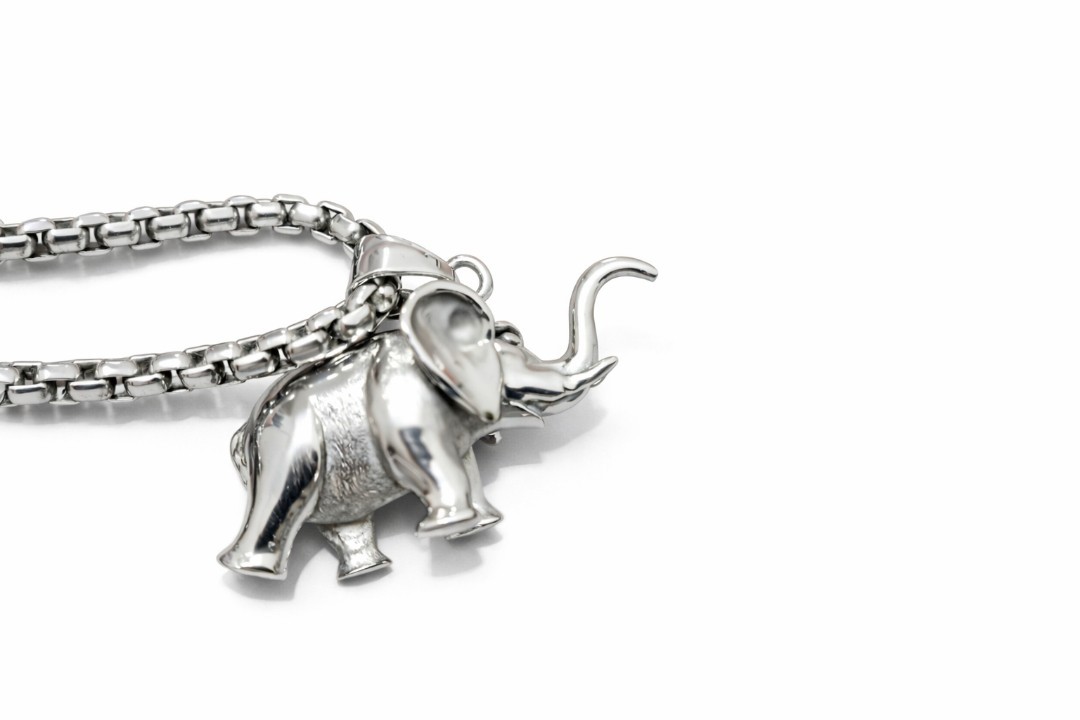 Men Stainless Steel 3D Solid Casting Elephant Style Pendant Necklace 24 inch
