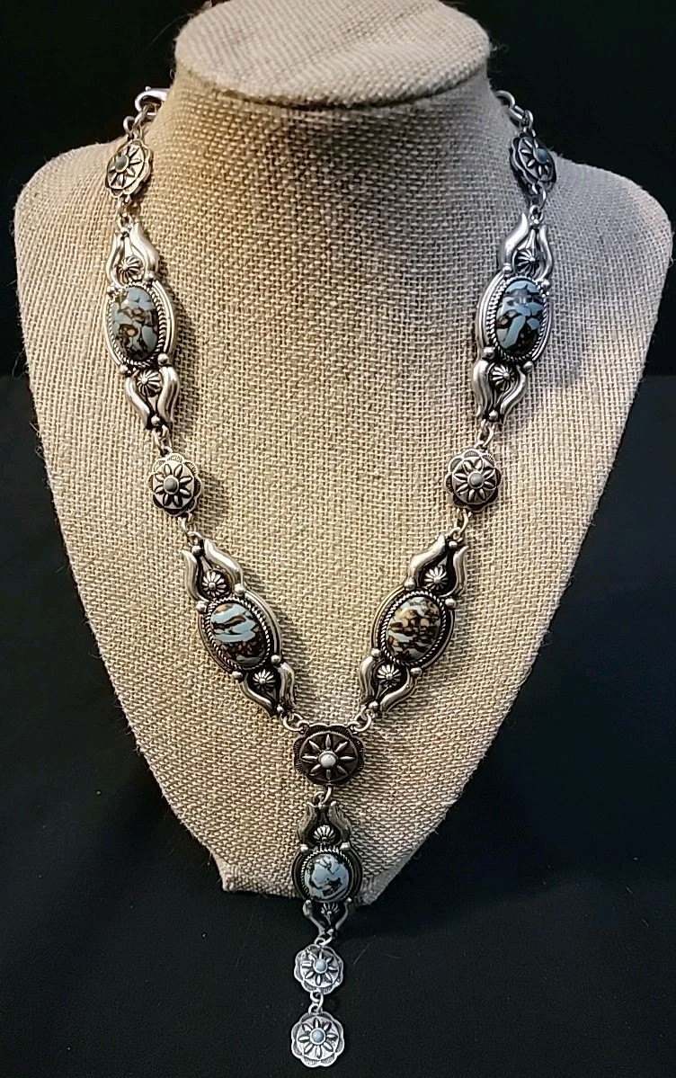 Turquoise Western style necklace Costume Jewelry Turquoise/silver V Neck Long