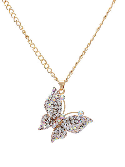 AB Clear Crystal 3-D Butterfly Gold Chain Pendant Necklace Fashion Women Jewelry