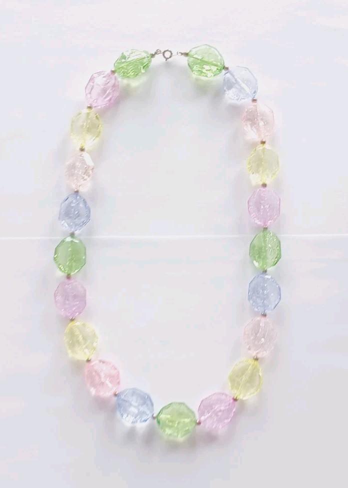 Multicolor Pastel Cracked Glass Look Plastic Bead Necklace
