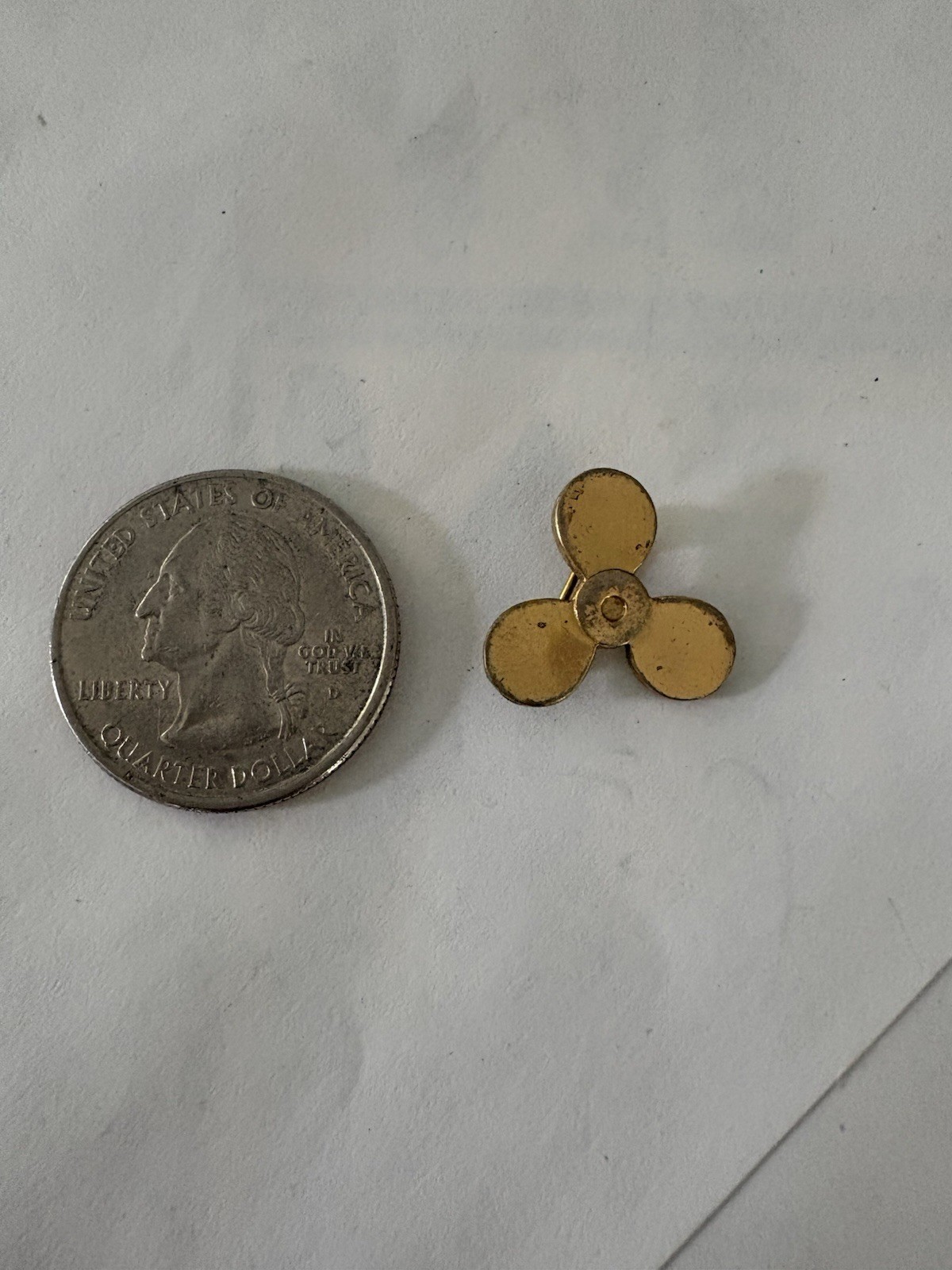 Gold Tone Sterling silver Propeller Lapel Brooch Pin, tie tack, Clutch Back