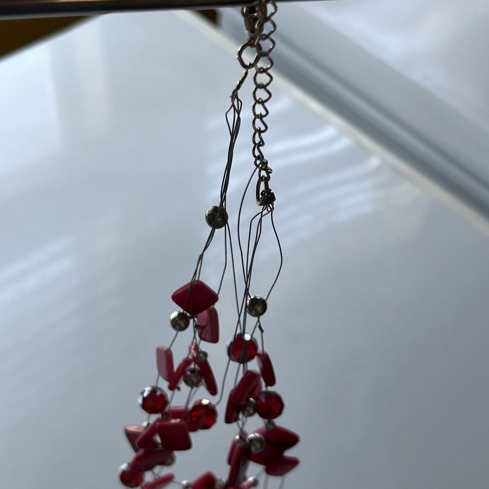 5 layers 27 inch Layered Hot Pink And Grey silver tones Beaded Necklace elegant