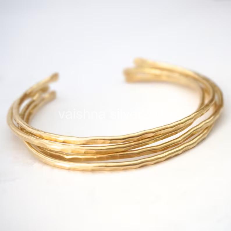 Set of 7 Bangles Brass Stacking Bangles Adjustable Open Cuff Bracelet Woman RT7