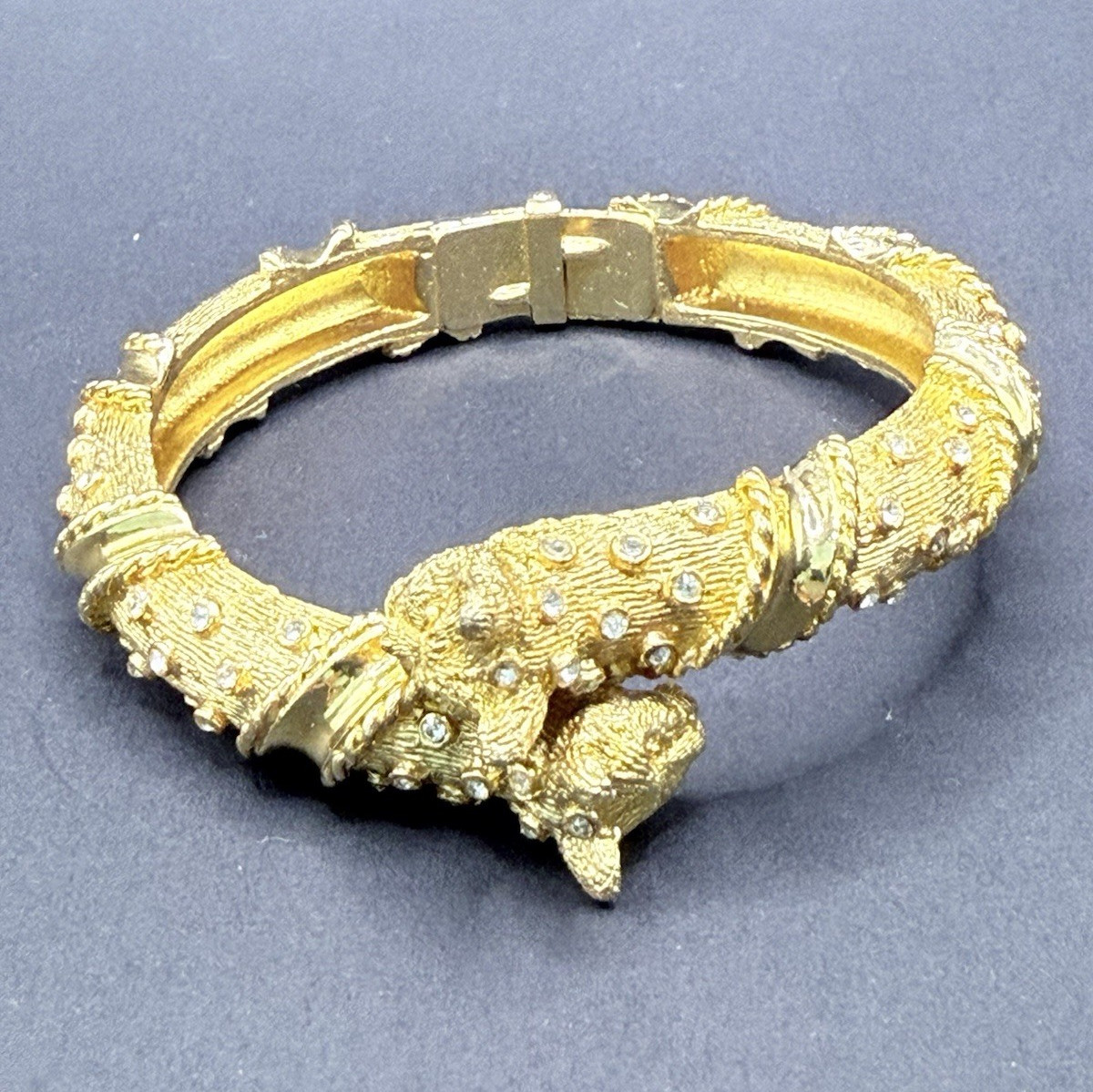 Cadoro Gold-Tone Animal Motif Signed Metal Bangle Bracelet Push Lock