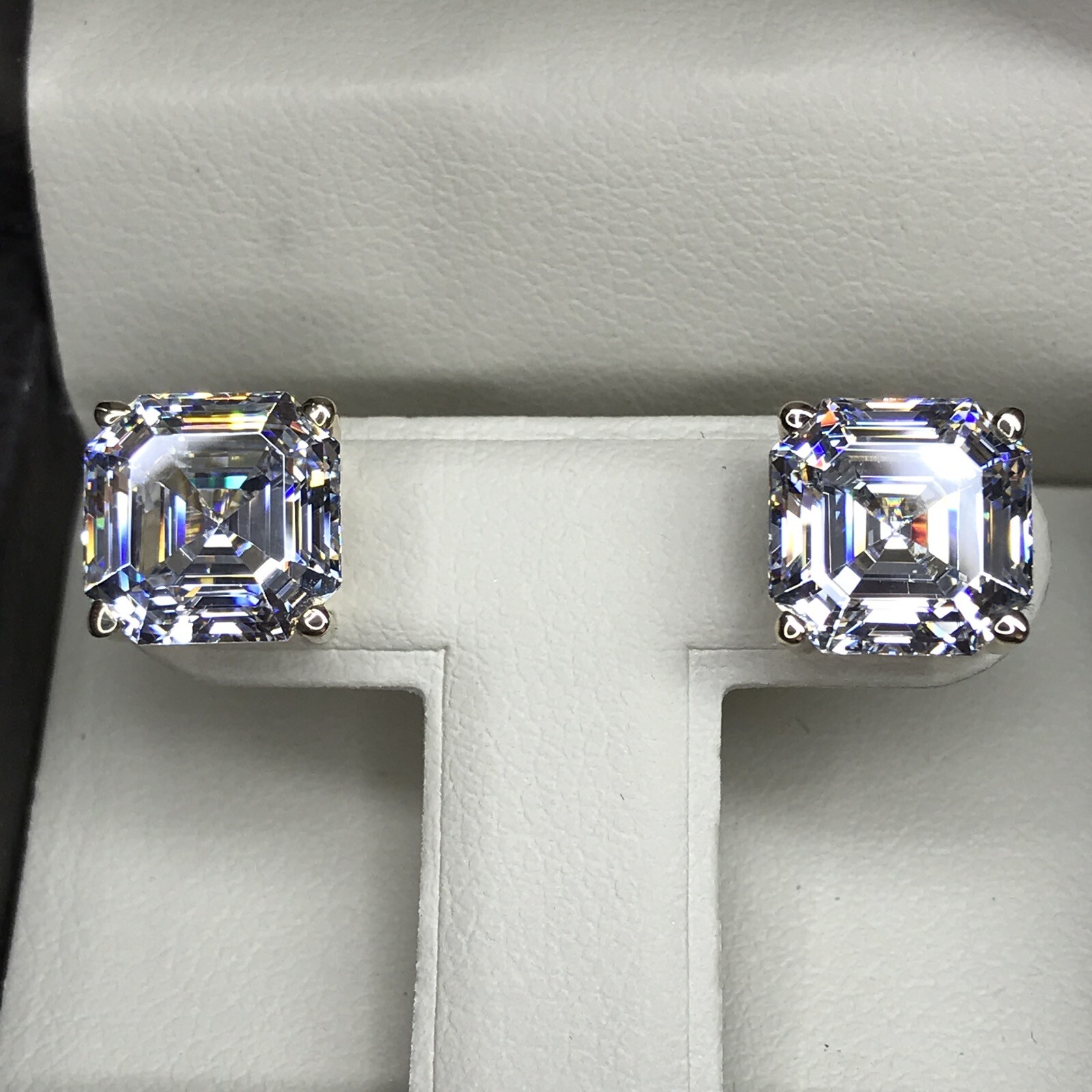 10CT Asscher Princess Square Cut Diamond Earrings Man Made 14k Solid Gold