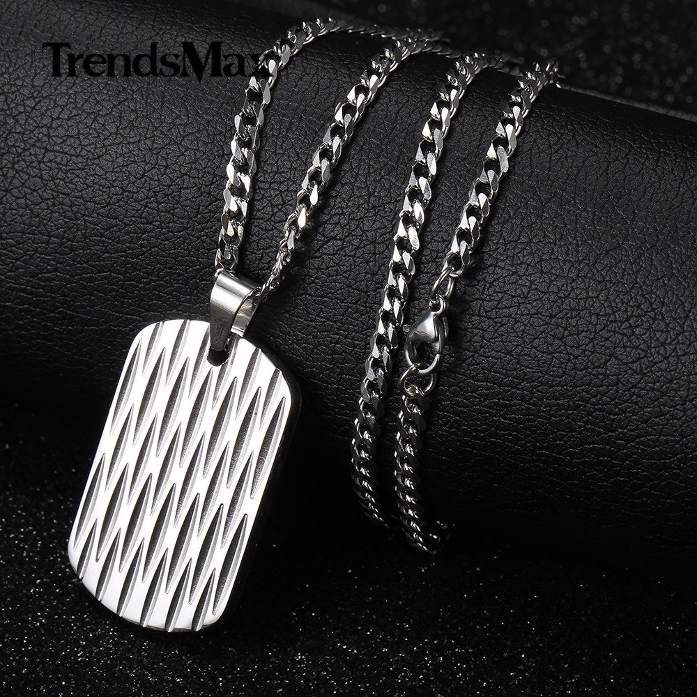 Silver/Black/Gold Plated Stainless Steel Dog Tag Pendant Necklace Shield Shape