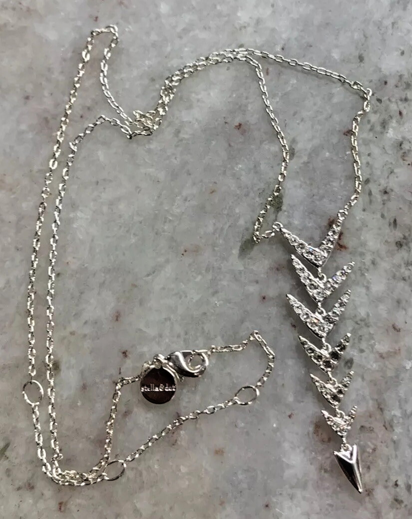 Stella & Dot Arrow Silver Tone Pavé Crystal Chain 22” Necklace Reversible R5