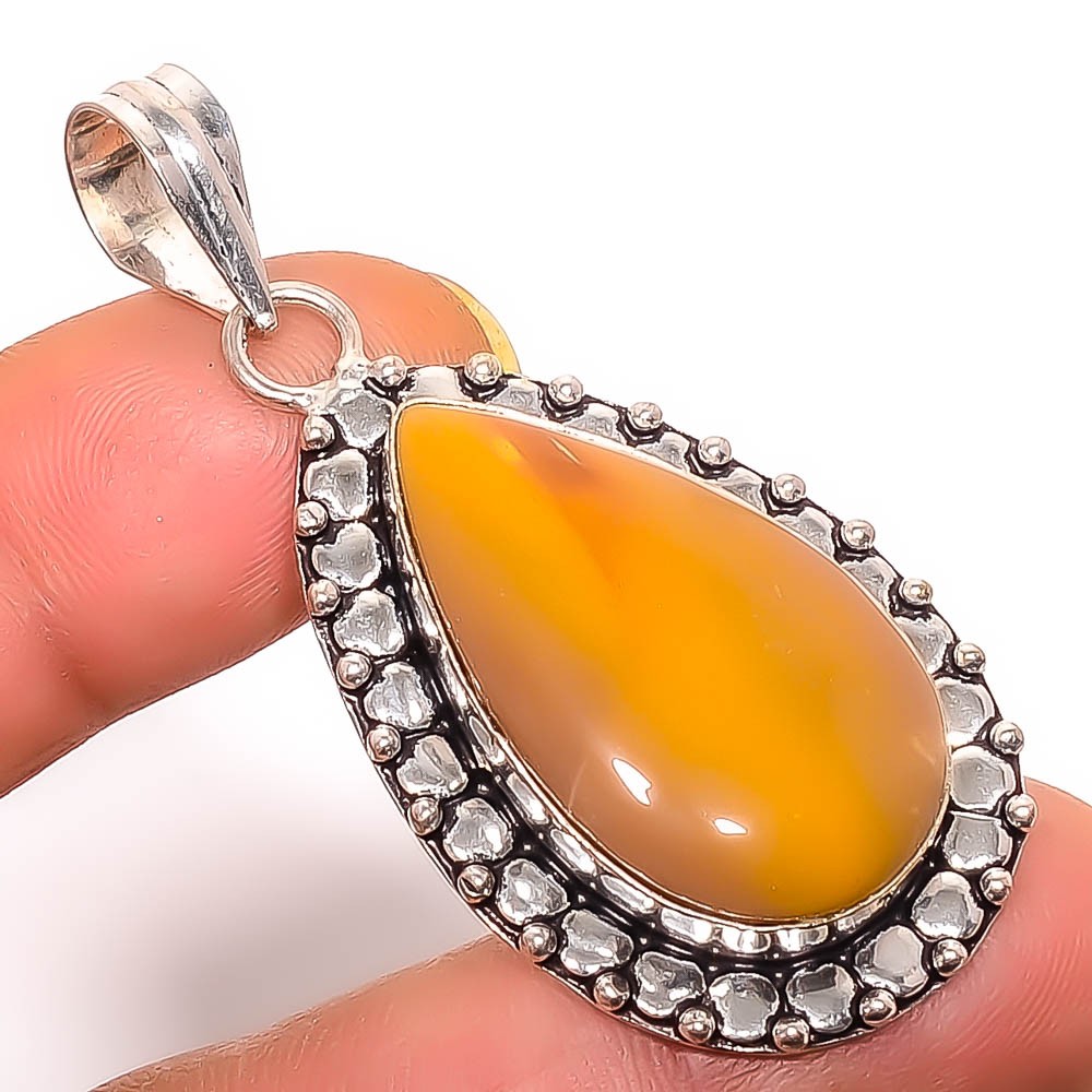 Natural Yellow Mookaite – Australia 925 Silver Plated Pendant 2.15″ TP731-532