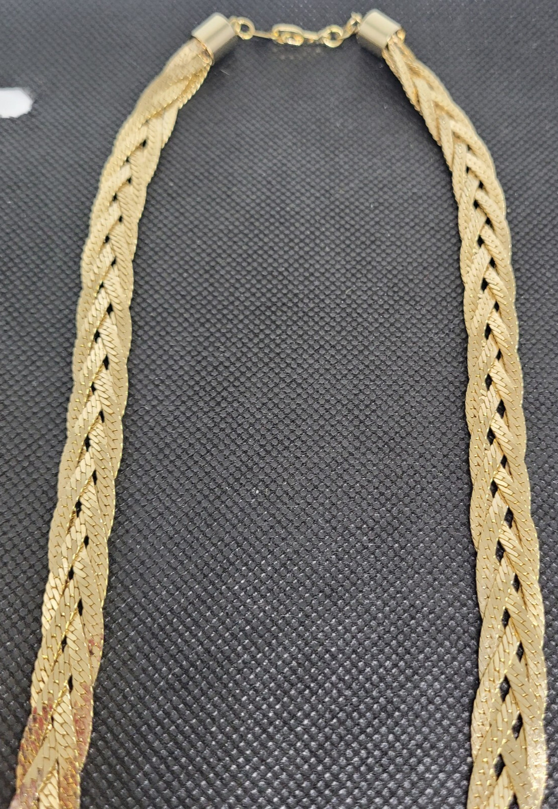 Vintage Gold Tone Twisted Herringbone Chain Necklace Faux READ