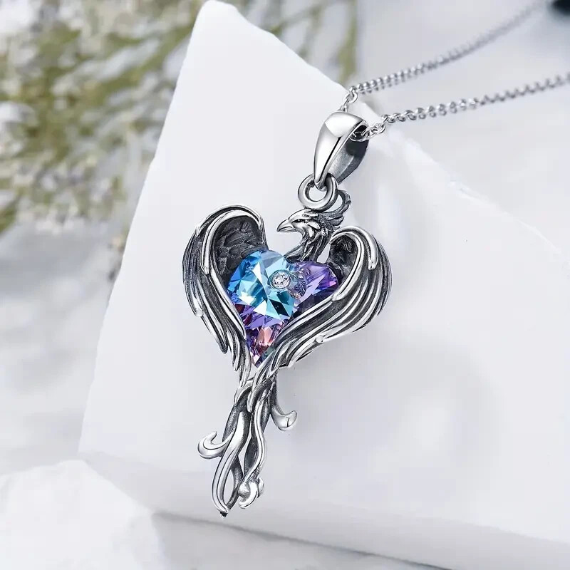 Rainbow Mystical Fire Topaz 925 Sterling Silver Charms Phoenix Pendant Necklace
