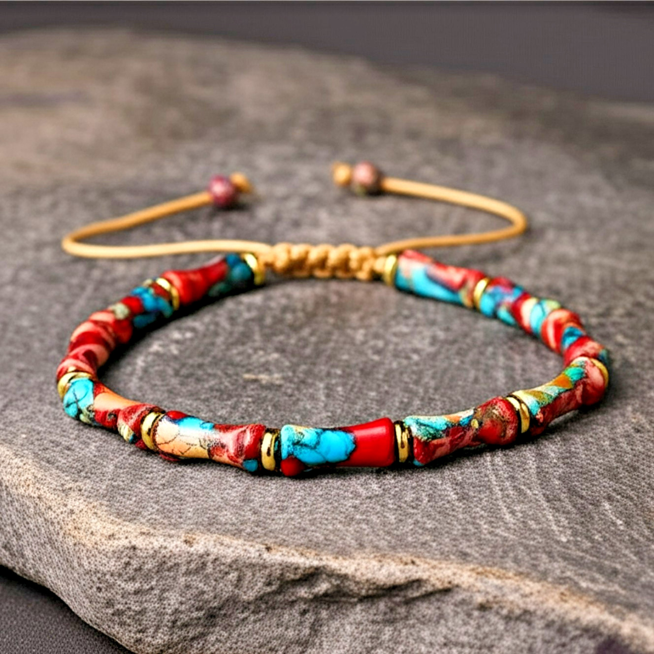 Sea Sediment Jasper Bamboo Beads Healing Women’s and Men’s Bracelet Handmade